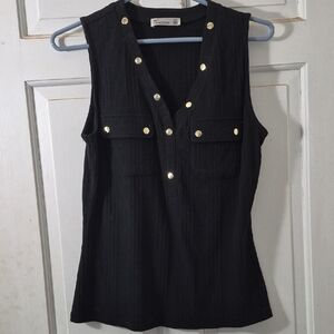 89th And Madison Black Top with Gold Buttons